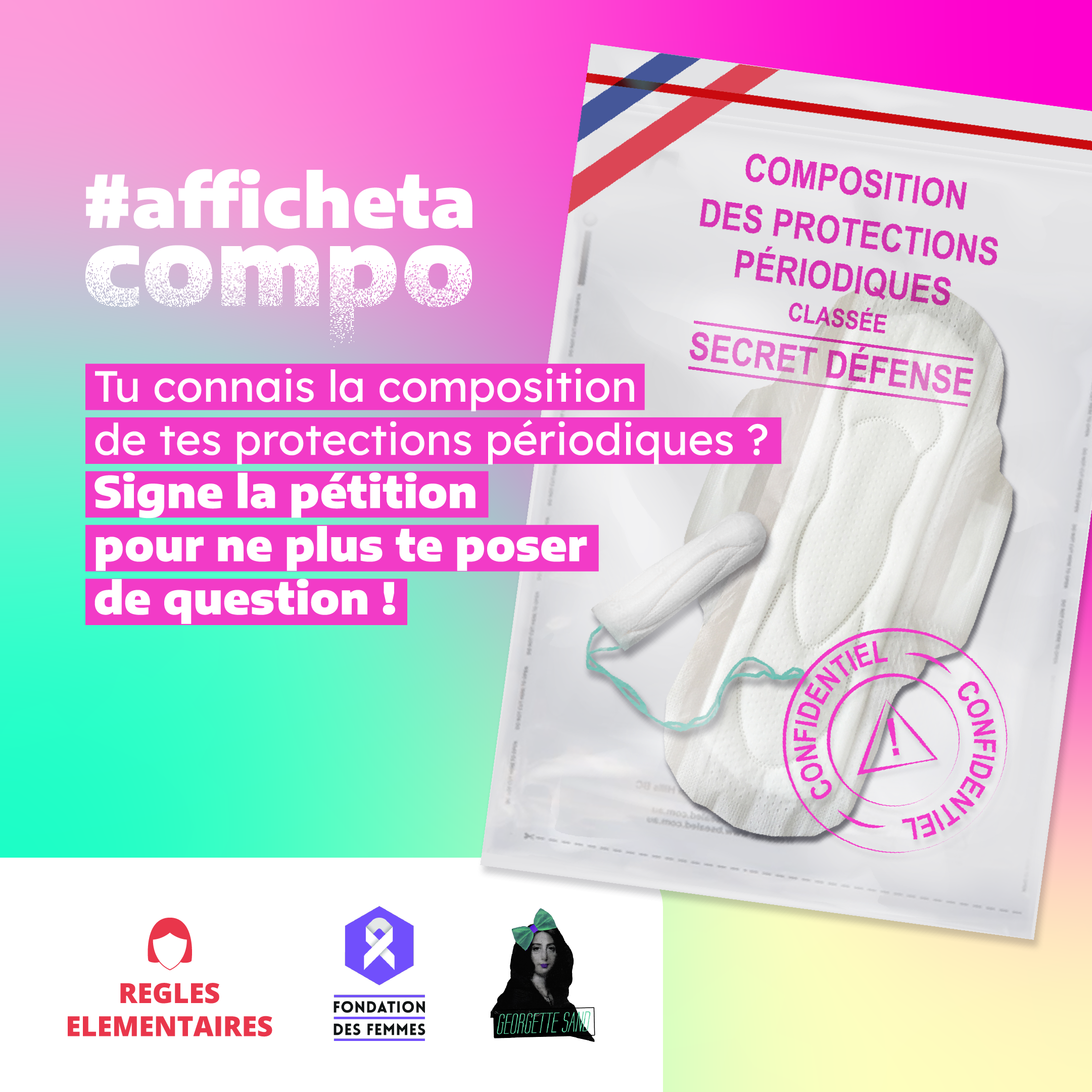 Visuel composé d'un dessin de serviette dans un document classifié "secret défense" avec le #AfficheTaCompo